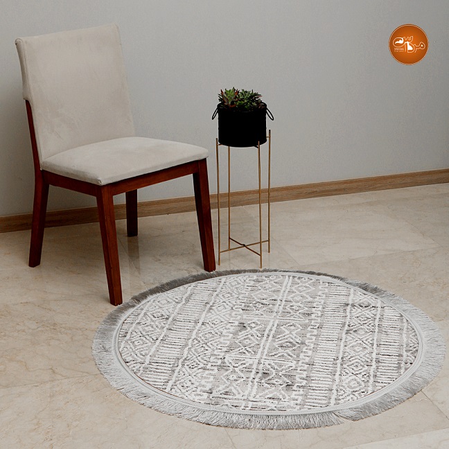 فرش گرد کد X53271 زمینه نقره ای